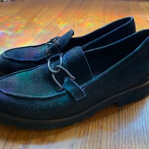 Elegant Black Suede Loafers with Metal Accent